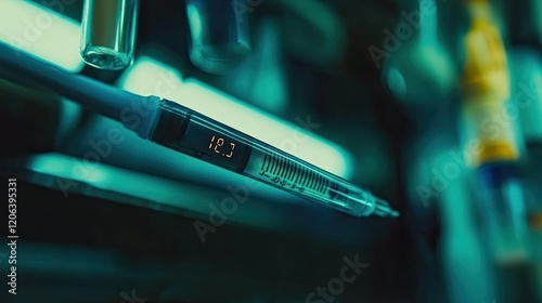 Closeup Digital Display Syringe Medical Device photo