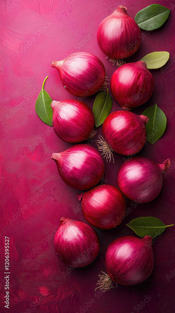 Top-down view of fresh red onion slices forming a seamless pattern. Vibrant rings showcase intricate layers, highlighting the onion's natural beauty and culinary appeal. Top-down view of fresh red onion slices forming a seamless pattern. Vibrant rings showcase intricate layers, highlighting the onion's natural beauty and culinary appeal.