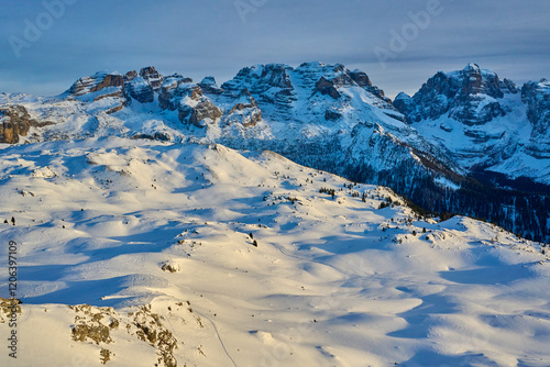 Ski resort Madonna di Campiglio.Panoramic landscape in the winter time of the Dolomite Alps in Madonna di Campiglio. Northern and Central Brenta mountain groups,Italy photo