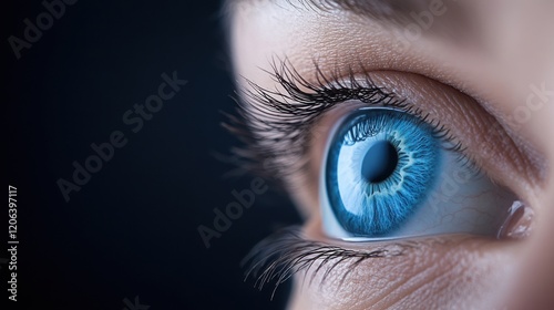 Wallpaper Mural Close-Up View of a Human Eye with Striking Blue Iris and Detailed Eyelashes Against a Dark Background Torontodigital.ca