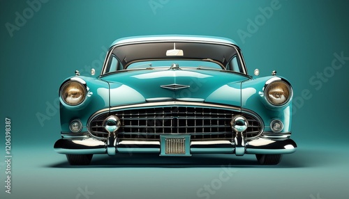 classic teal vintage car chrome details elegant design isolated background
