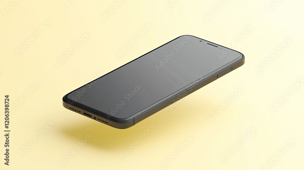 Black Smartphone Levitation Yellow Background Black Smartphone Levitation Yellow Background