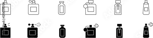 Perfume bottle icon set. Fragrance perfume . Line and glyph perfume bottle Vector icon 