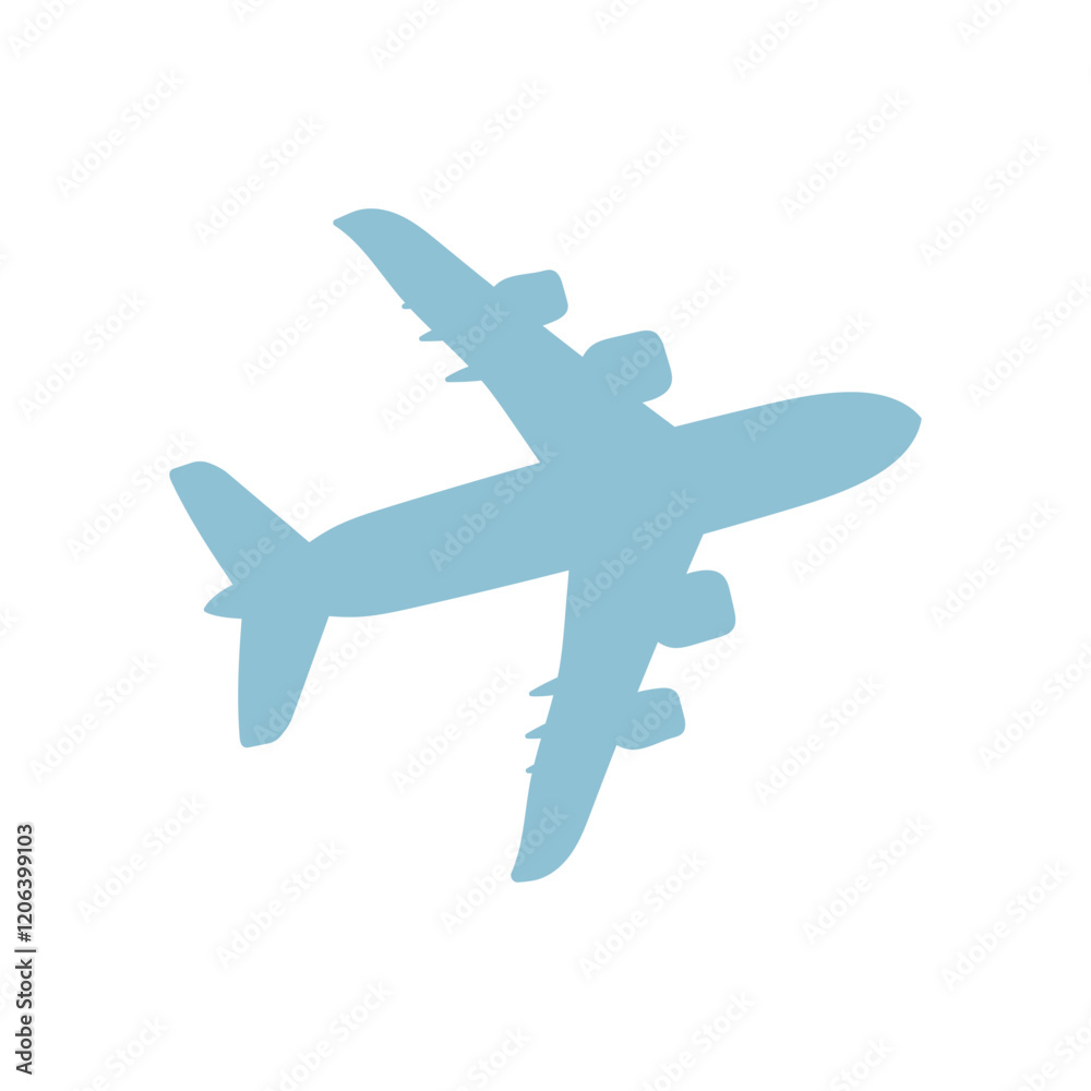 Obraz premium A blue airplane flying in the sky. The airplane is the main focus of the image. The sky is clear and the airplane is the only object in the image