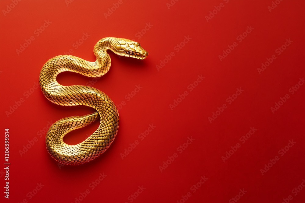 Fototapeta premium Gold snake on a red background for Chinese New Year concept