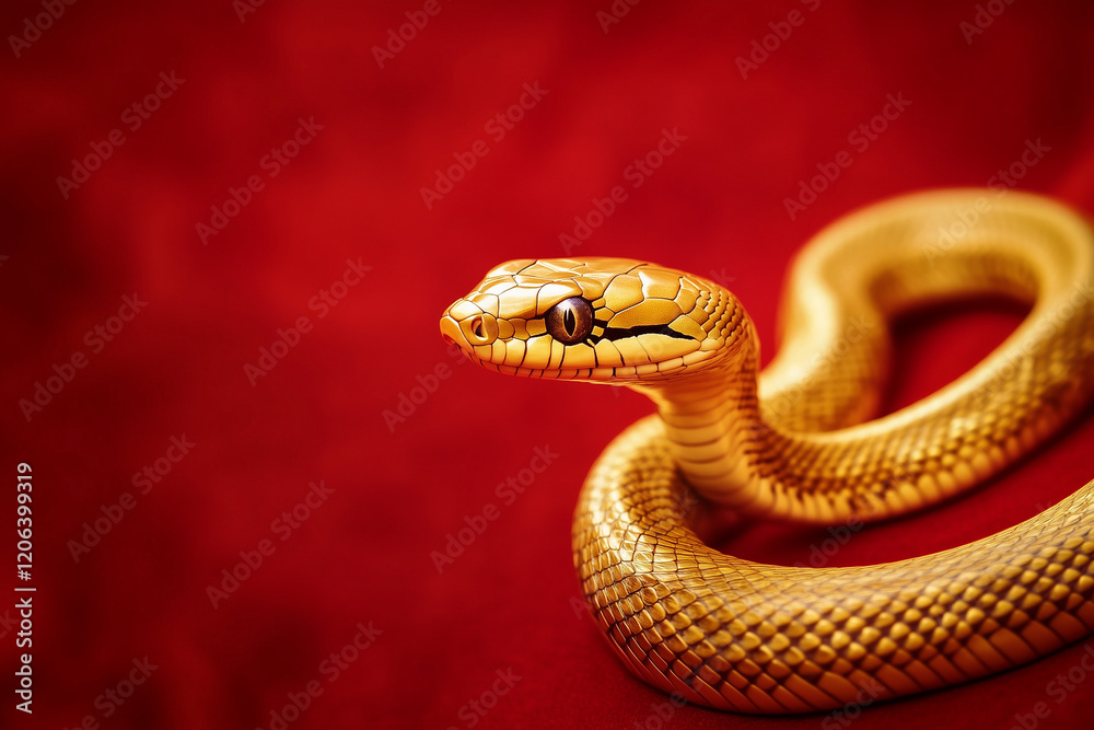 Fototapeta premium Gold snake on a red background for Chinese New Year concept