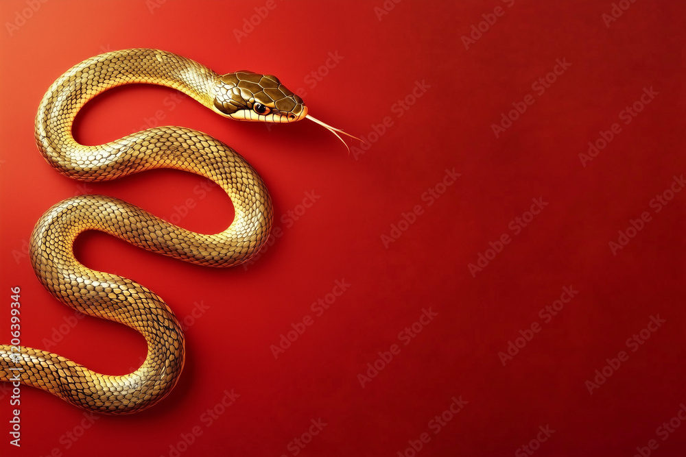 Gold snake on a red background for Chinese New Year concept Gold snake on a red background for Chinese New Year concept