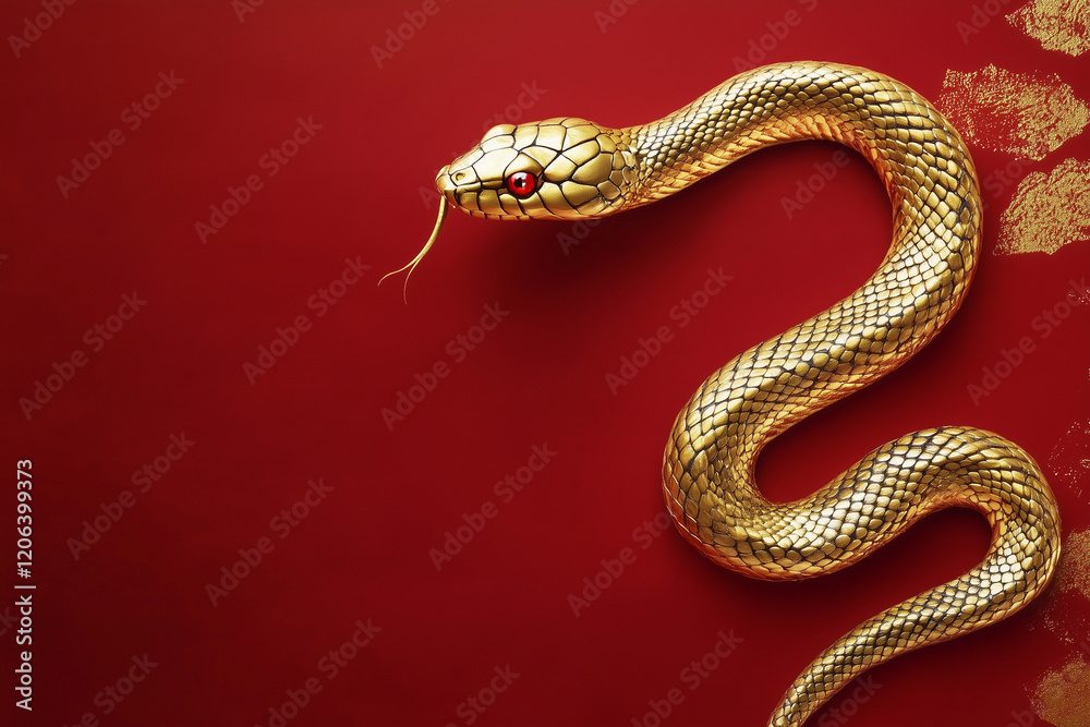 3D gold snake on red background 3D gold snake on red background