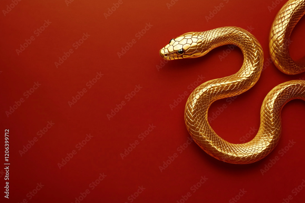 3D gold snake on red background 3D gold snake on red background