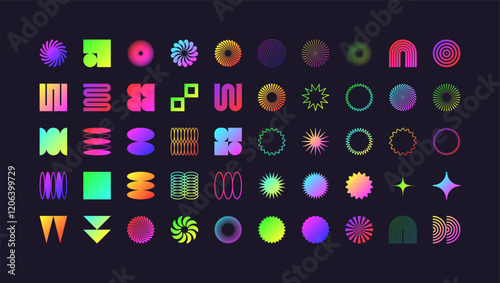 Obraz na płótnie Brutalist geometric shapes, modern symbols. Colorful neon simple primitive elements and forms. Retro design, trendy contemporary minimalist style, y2k. Vector illustration w salonie