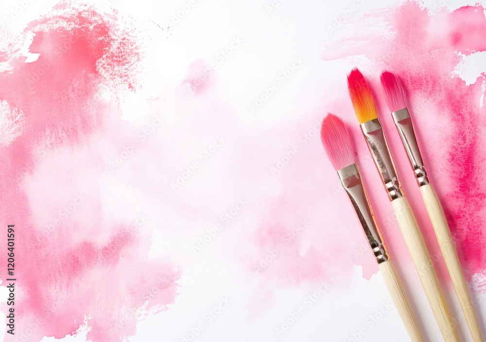 Fototapeta premium Watercolor Brushes with Pink Paint Strokes on White Background