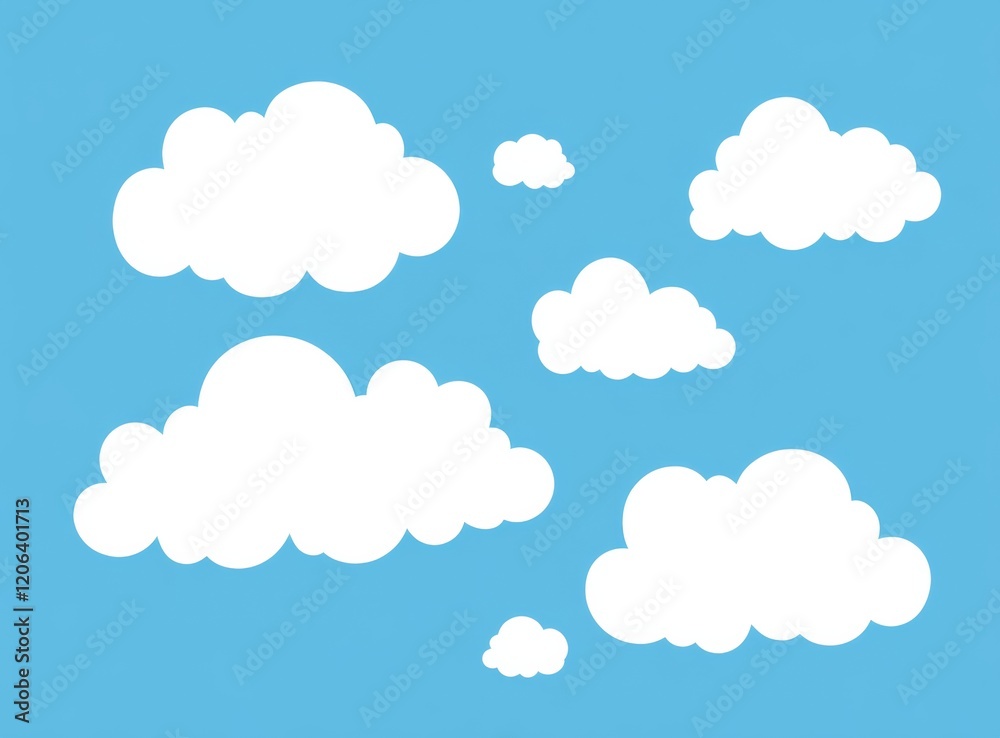 Set of Cartoon White Clouds on a Blue Background Set of Cartoon White Clouds on a Blue Background