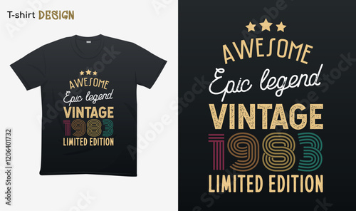 "Awesome epic legend vintage 1983 limited edition". Vintage birthday. Made in 1983. Retro vintage color shirt T-shirt mock up vector. Eps 10 vector