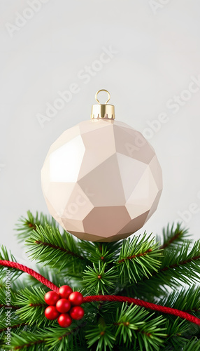 Christmas ball Globe on Christmas tree, low-poly, with white tones