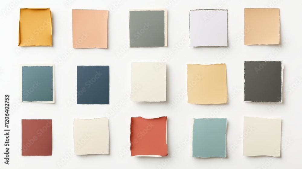 A collection of various blank note papers isolated on a white background, in a vintage style with a simple design, flat color blocks, retro texture, sticker art design, minimalism, high resolution, no A collection of various blank note papers isolated on a white background, in a vintage style with a simple design, flat color blocks, retro texture, sticker art design, minimalism, high resolution, no