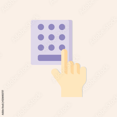 A minimalist illustration of a hand using a dial pad on a light background