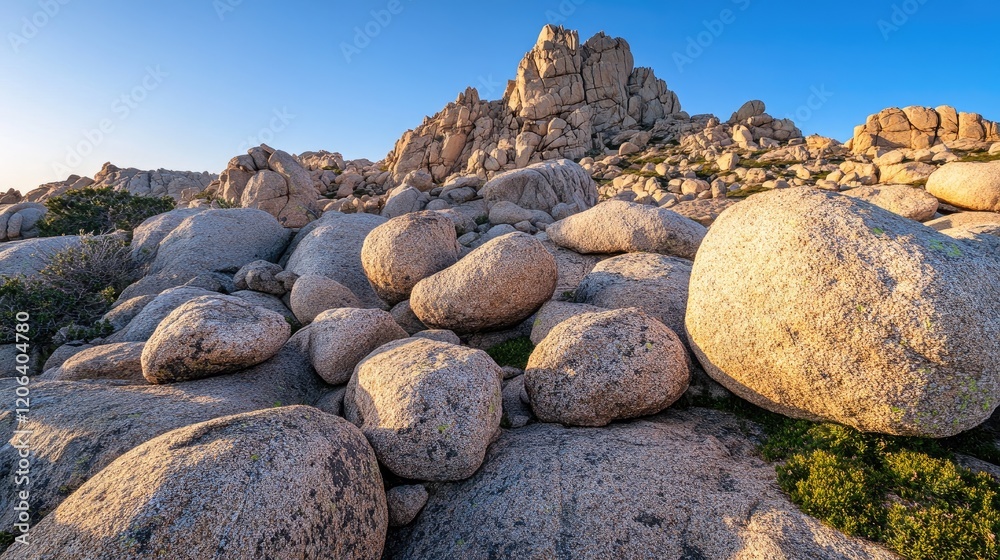 Granite boulders and rock formations under a clear blue sky Granite boulders and rock formations under a clear blue sky