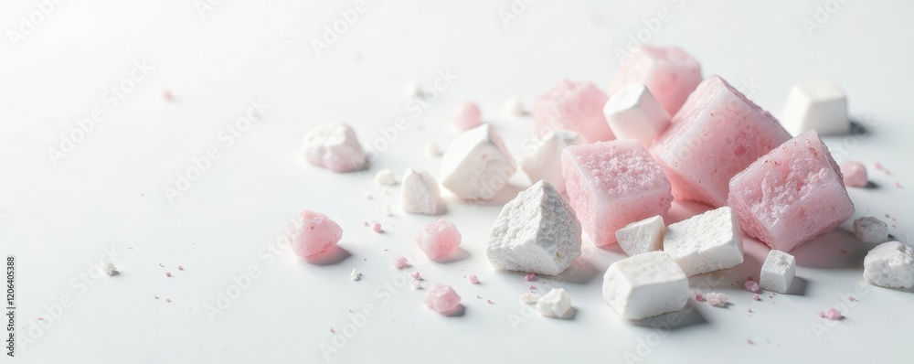 White background with scattered small Orthoclase crystals, white, mineralogy, geology White background with scattered small Orthoclase crystals, white, mineralogy, geology