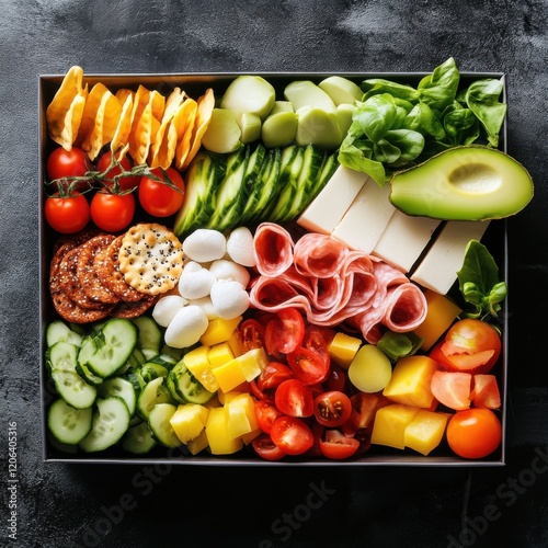A ketogenic snack box, in a contemporary kitchen, highlighting the ease and nutrition of keto snacks