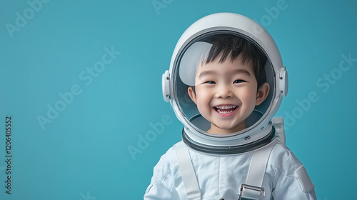 Wallpaper Mural Smiling child in astronaut costume on bright blue background Torontodigital.ca