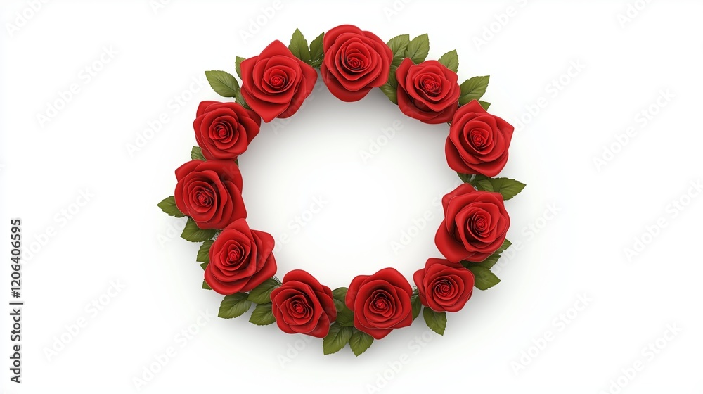 circular wreath made of red roses arranged symmetrically. Romantic and decorative concept circular wreath made of red roses arranged symmetrically. Romantic and decorative concept