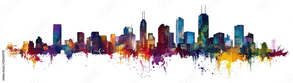 Obraz premium Vibrant Chicago Skyline: A Watercolor Cityscape