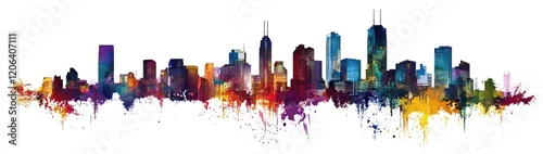 Panel kuchenny z motywem Vibrant Chicago Skyline: A Watercolor Cityscape