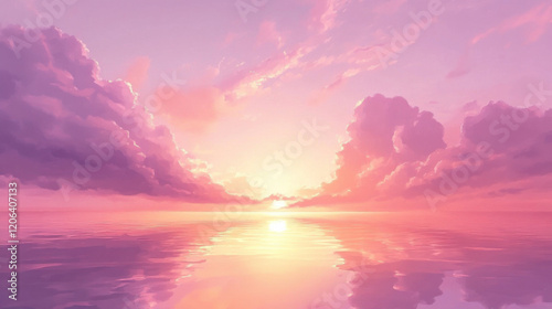 A painting of serene twilight clouds in pastel tones of lavender, blush pink, and soft orange