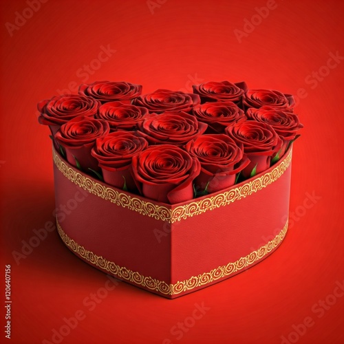 A romantic red rose bouquet in a gift box is a beautiful present for a Valentine's Day or anniversary celebration photo