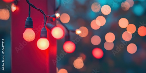 Enchanted Evening: A String of Warm Lights Against a Blurred Background photo