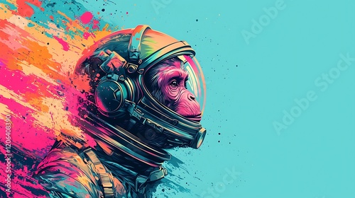 Colorful Ape Astronaut in Space