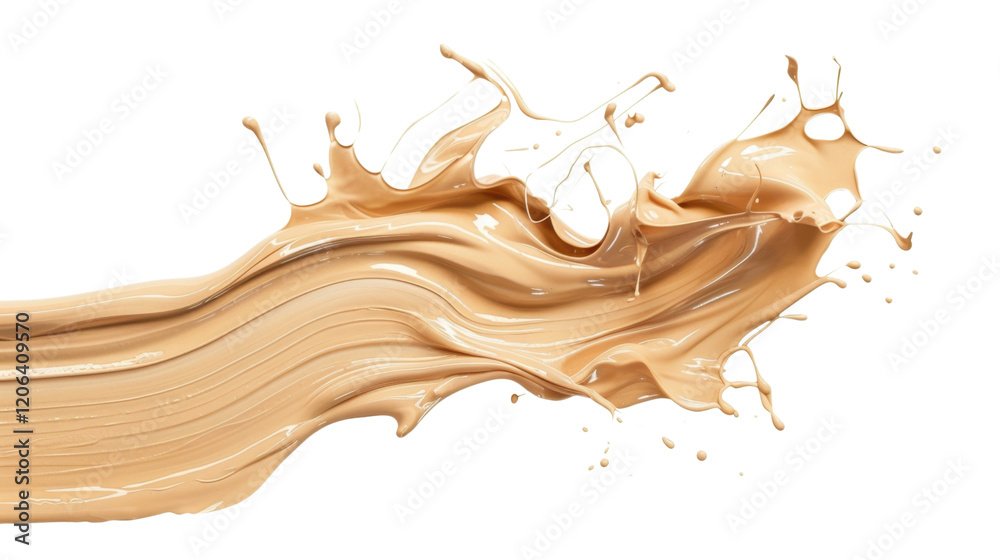 Fototapeta premium Flowing, trickling colorful beige paint on transparent background