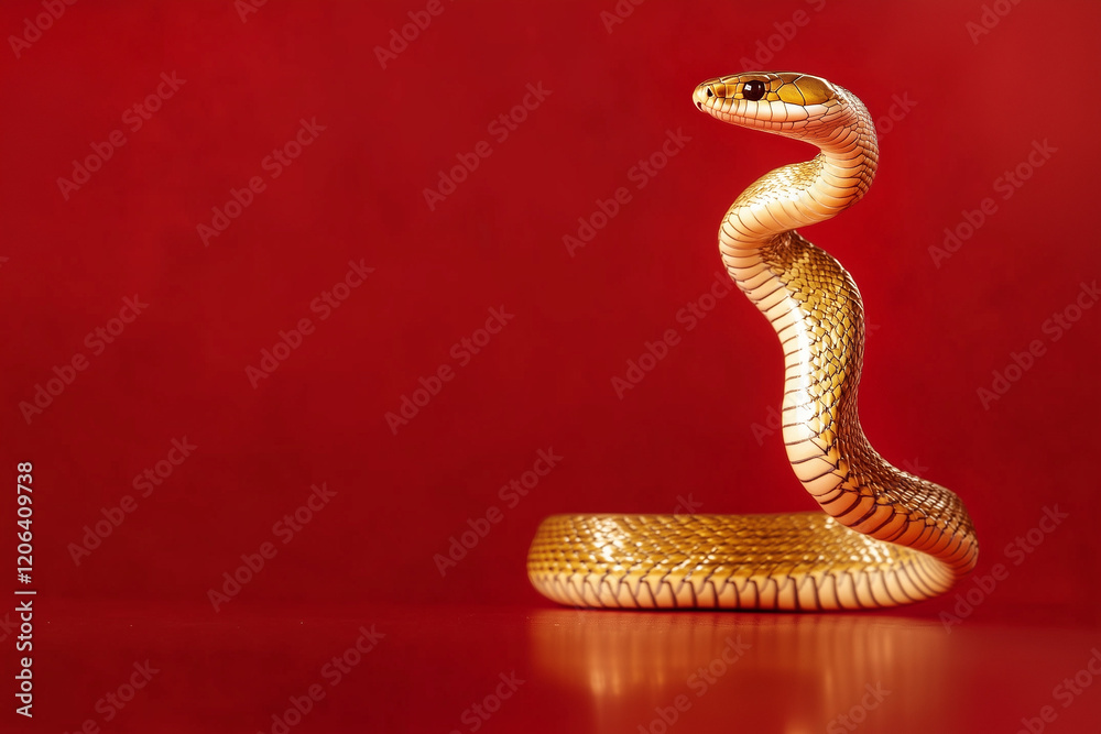 Obraz premium 3D gold snake on red background, Chinese New Year concept