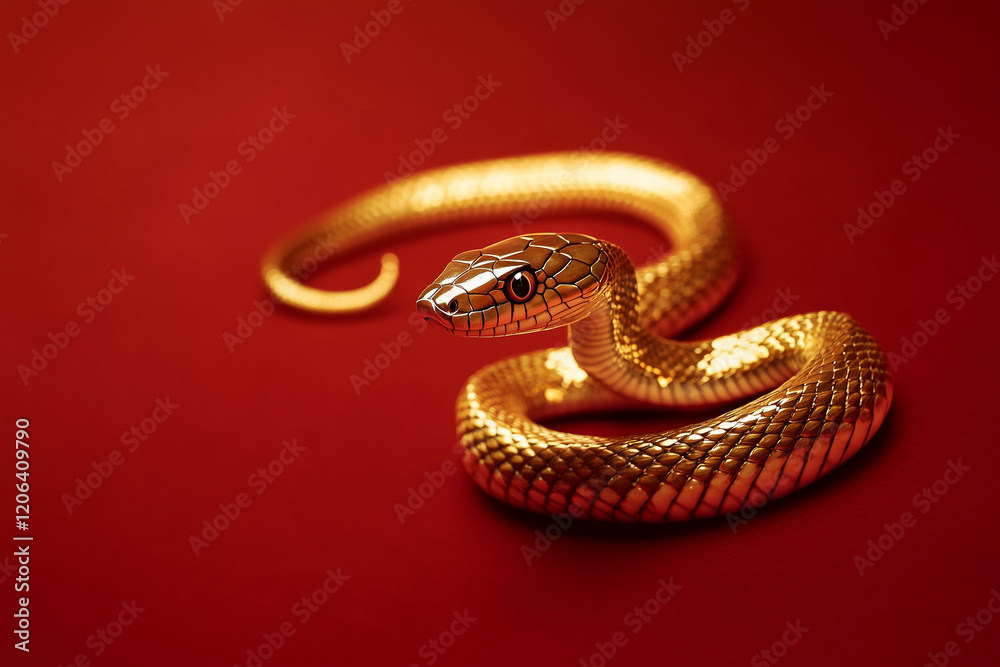 Obraz premium 3D gold snake on red background, Chinese New Year concept