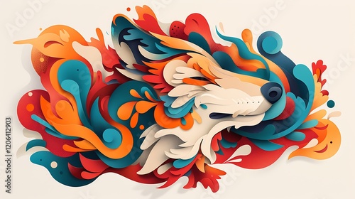 Colorful Fox Head, Abstract Art, Whimsical Design, Decorative Illustration photo