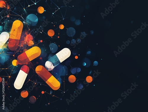 Abstract Science atoms and molecules. View of Human Genome Structure on Dark Background