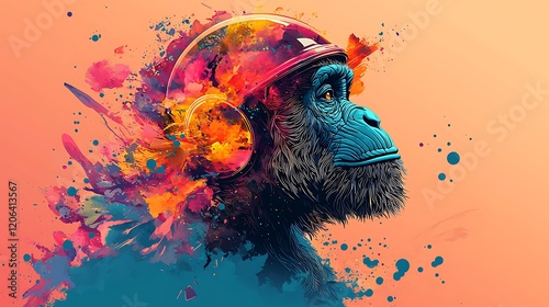 Colorful Gorilla DJ Headphones Music Art
