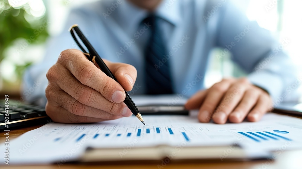 Business analyst evaluates company performance in a modern office setting Business analyst evaluates company performance in a modern office setting
