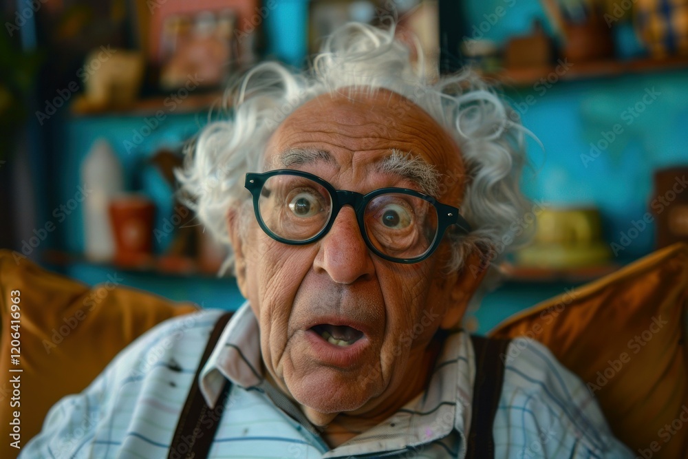 Close up of a surprised senior man with wide open eyes and mouth, expressing astonishment and excitement Close up of a surprised senior man with wide open eyes and mouth, expressing astonishment and excitement