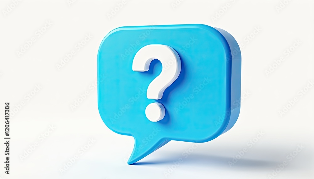 A 3D rendered blue speech bubble with a white question mark. Perfect for websites, apps, or presentations needing a Q&A or help section. Clean, simple design. A 3D rendered blue speech bubble with a white question mark. Perfect for websites, apps, or presentations needing a Q&A or help section. Clean, simple design.