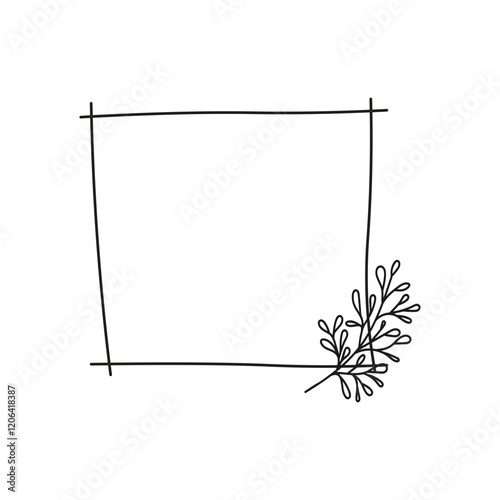 The frame is hand-drawn with the addition of flowers and leaves. Plants and botany. It can be used for social networks, cosmetics, and product branding.