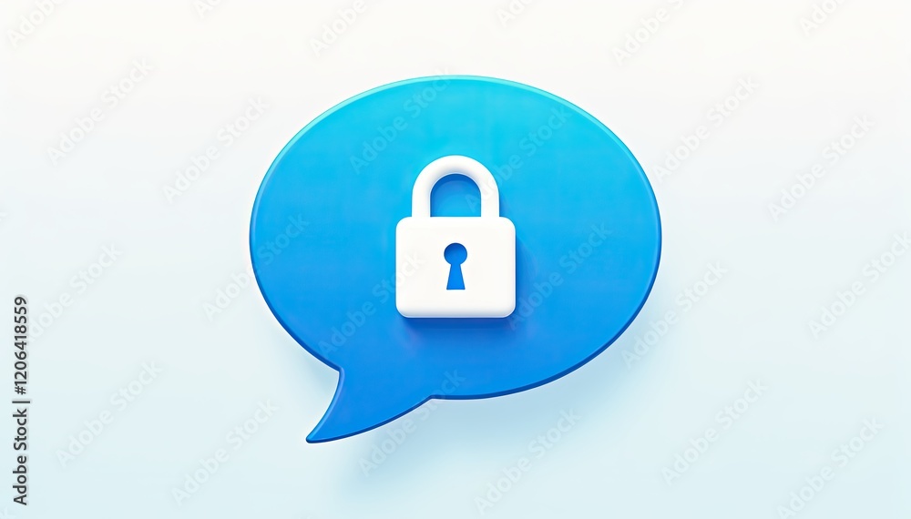 Secure communication concept. A blue speech bubble with a white padlock icon symbolizes encrypted messaging and data privacy. Secure communication concept. A blue speech bubble with a white padlock icon symbolizes encrypted messaging and data privacy.