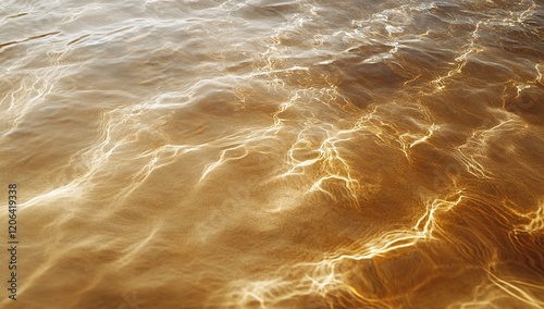 Golden Water: Sunlight Reflects on Rippling River Surface, Creating Abstract Patterns of Light and Shadow.  Nature's Abstract Art.