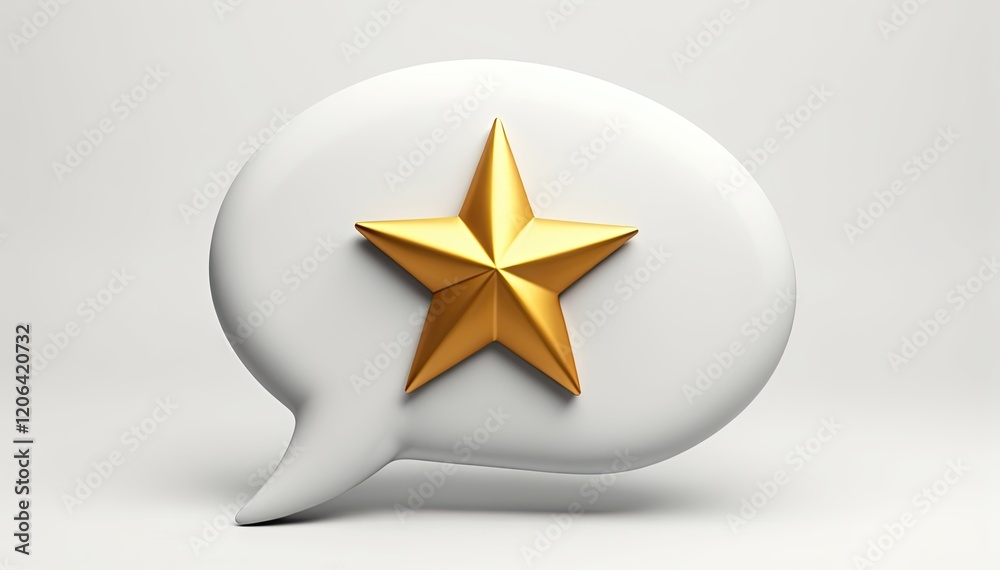 Golden star on white speech bubble. A symbol of excellent feedback, top rating, high quality, or positive review. Perfect for customer service, satisfaction, or success concepts. Golden star on white speech bubble. A symbol of excellent feedback, top rating, high quality, or positive review. Perfect for customer service, satisfaction, or success concepts.