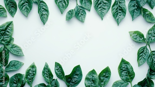 Bunch of green beans with vibrant green tones, shot in high-definition photography, arranged symmetrically on a pure white background photo