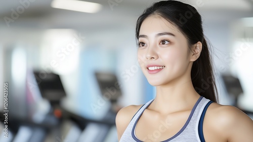 Free Download Young asian woman smiling and exercising in modern fitness center - GFXLoad