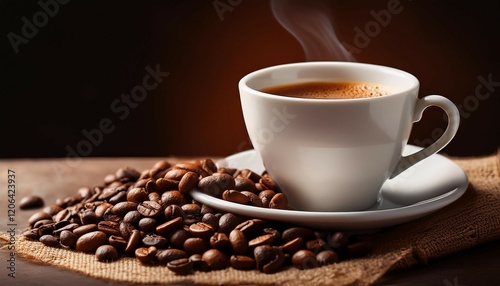 coffee cup and coffee grains