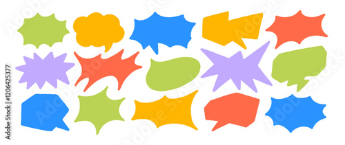 Simple silhouette comic speech bubble collection. Hand drawn colorful vector doodle talk balloons, speech babble frames. Pencil or crayon rough shapes. Funky childish dialog balloons for text, message