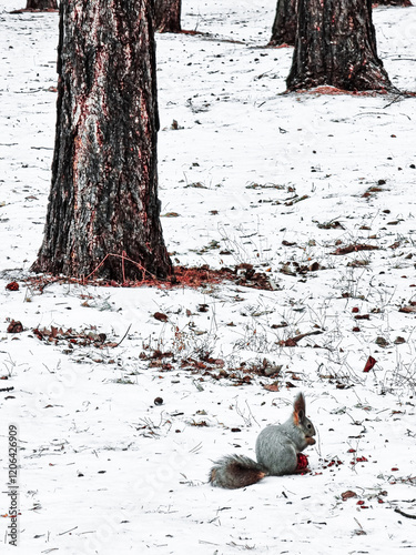 A squirrel in the snow