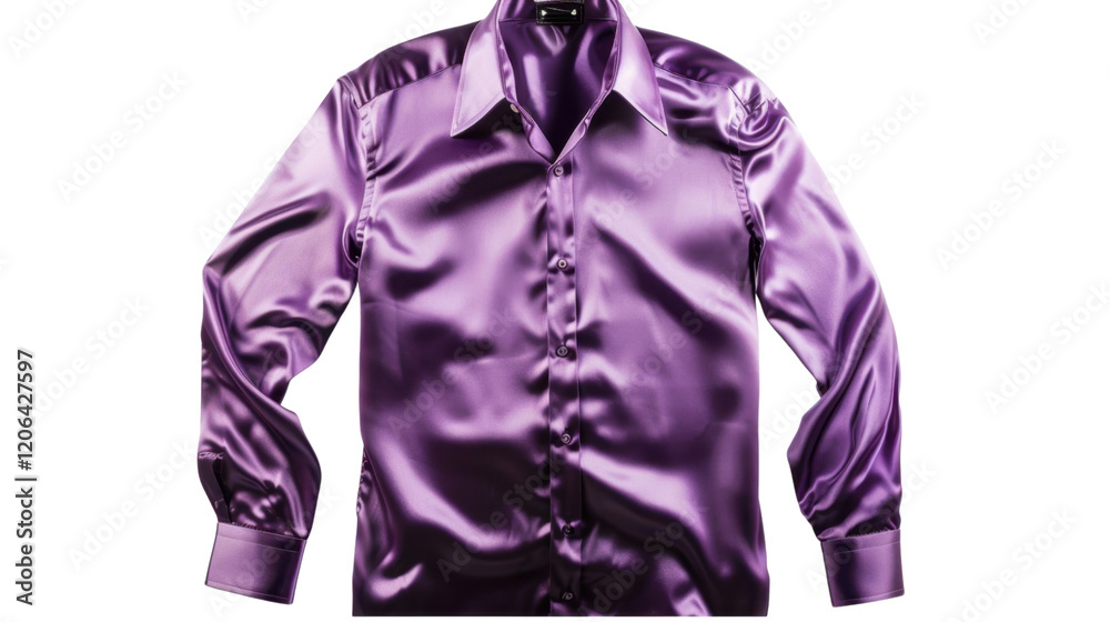 Elegant purple  satin shirt with long sleeves on transparent background